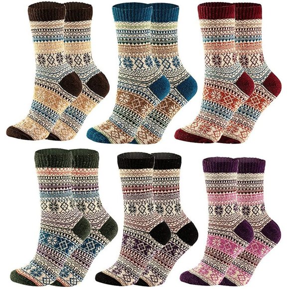 6 Pairs Christmas Warm Wool Socks for Women Holiday Thick Knit Socks Cozy & Warm - Picture 1 of 6